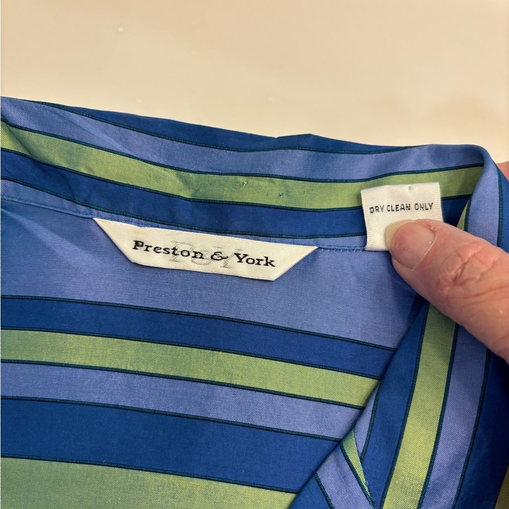 Preston & York Blue and Green Striped Silk Shirt - Picture 5 of 5